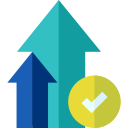 Two upward arrows with a checkmark