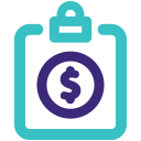 icon of clipboard with dollar sign in the middle of it