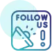 Icon prompting to 'Follow Us' with a bell and exclamation point symbol