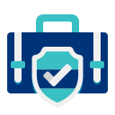 graphic of briefcase with a shield and checkmark in front of it, symbolizing business insurance