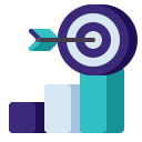Bar chart with an arrow hitting a bullseye target, symbolizing goal achievement