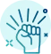 Raised, glowing clenched fist icon