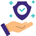 Open hand with a shield containing a checkmark, symbolizing protection with insurance
