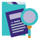 Magnifying glass over a document and file folder