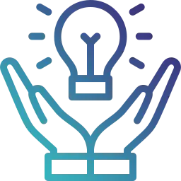 icon of hands holding a glowing lightbulb