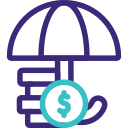 Umbrella over a stack of money with a dollar sign icon, symbolizing insurance discounts and savings