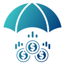 icon of umbrella over dollar coins, representing umbrella insurance coverage