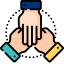 icon of three hands stacked together, symbolizing teamwork or collaboration