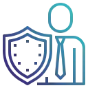 Graphic of person standing next to a shield icon