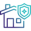 graphic of building with shield icon in front of it, representing commercial property insurance